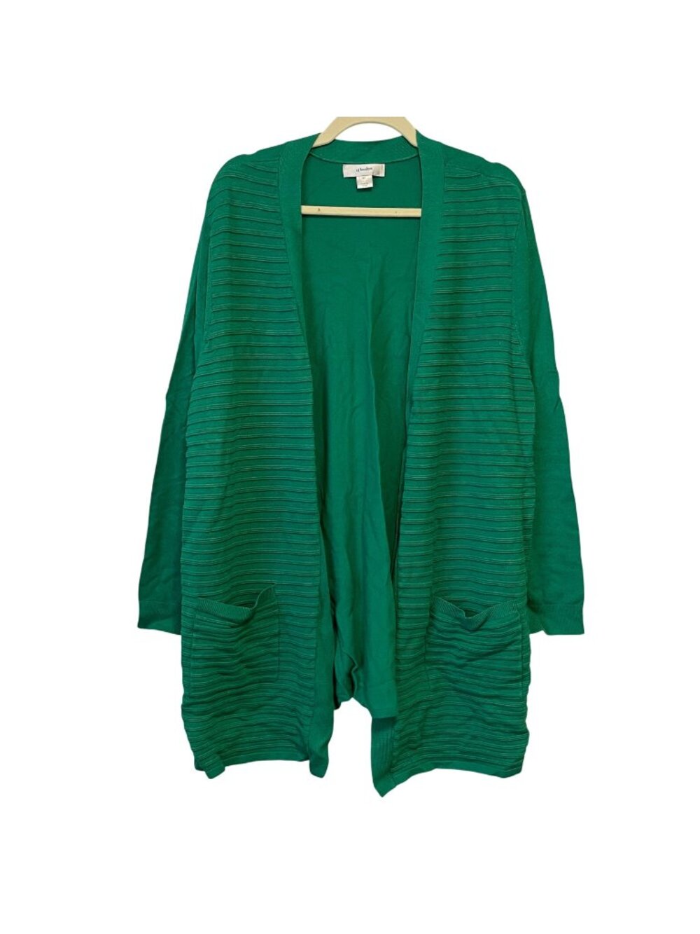 Cj Banks Womens Green Striped Open Front Cardigan With Pockets Size 2X